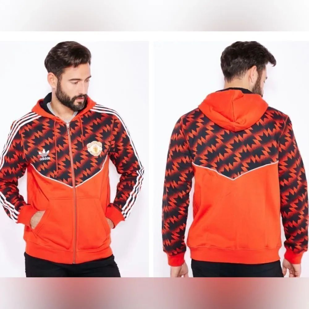 Adidas Manchester United AJ7974 Hooded Full Zip Red Jacket Sport Soccer L